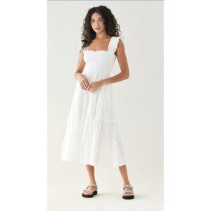 o.p.t‎ Lazy Afternoon Dress Square Neck Ruffle Shoulder Smocked White Small